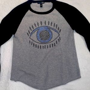 Aqua Cashmere Sweater with Jeweled evil Eye